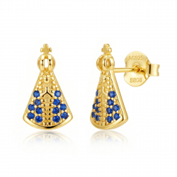 Ohrringe Silber Zirkonia Silberohrringe – Blaue Zirkonia – Jungfrau von Pilar – 12×7 mm - Vergoldet und Rhodiniertes Silber