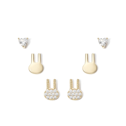 Ohrringe Silber Zirkonia Silber Ohrringe - Dreier-Set - Hasen und Herz - Vergoldet und Rhodiniertes Silber