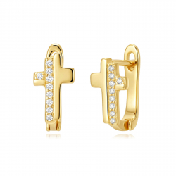 Ohrringe Silber Zirkonia Silberne quadratische Ohrringe – Kreuz – 11 mm - Vergoldet und Rhodiniertes Silber