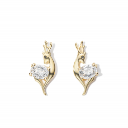 Silver Earrings Cubic Zirconia Silver Earrings - Deer - 12 mm - Gold Plated and Rhodium Plated Silver