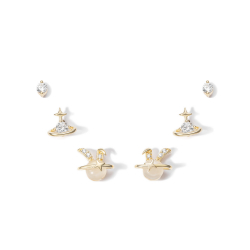 Silver Zircon Earrings Silver Earrings - Pack of Three - Saturn Rabbit, Saturn and Circle - Gold Plated