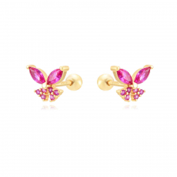 Silver Zircon Piercings Piercing Butterfly Earrings - 6 mm - Zirconia - Gold Plated and Rhodium Silver