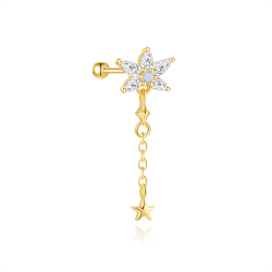 Ohrringe Piercing Zirkonia-Piercing – Sternkette – 27 mm – vergoldet und rhodiniert