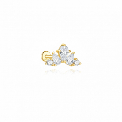 Ohrringe Piercing Zirkon-Piercing Silber – Krone – 9 mm – vergoldetes und rhodiniertes Silber