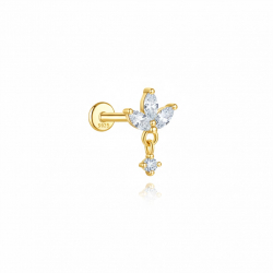 Ohrringe Piercing Zirkon-Piercing Blume, 11 mm, vergoldet und rhodiniert