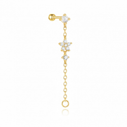 Ohrringe Piercing Zirkonia-Piercing, rund und Blume, 37 mm, vergoldet und rhodiniert