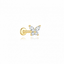 Ohrringe Piercing Piercing Silber Zirkonia – Schmetterling – 6 mm – Vergoldet und Rhodiniertes Silber