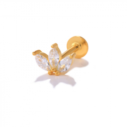 Ohrringe Piercing Silberpiercing Zirkonia Marquise - Blatt - 5,3 mm - Vergoldet & Rhodiniertes Silber