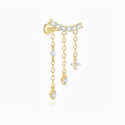 Ohrringe Piercing Silber-Zirkonia-Piercing - Stern und Ketten - 25 mm - Vergoldet und Rhodiniert