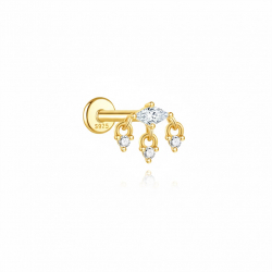 Ohrringe Piercing Zirkonia Silber Piercing - 9 mm - Raute - Vergoldet und Rhodiniertes Silber