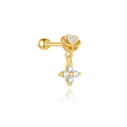 Ohrringe Piercing Piercing Silber Zirkonia - Herz und Stern - 10 mm - Vergoldet und Rhodiniertes Silber