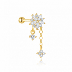 Ohrringe Piercing Piercing Silber Zirkonia - Blume mit Anhängern - 18 mm - Vergoldet und Rhodiniertes Silber