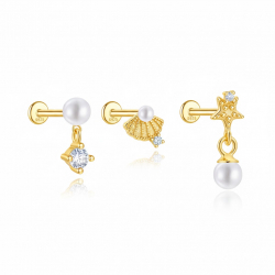 Ohrringe Piercing Piercing Silber Zirkonia - 3er-Pack vom Meer - 13,10,7 mm - 3 Stk. - Vergoldet und Rhodiniertes Silber