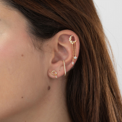 Ohrringe Piercing Piercing Silber Zirkonia - Halbmond mit Sternen - 38 mm - Vergoldet und Rhodiniertes Silber