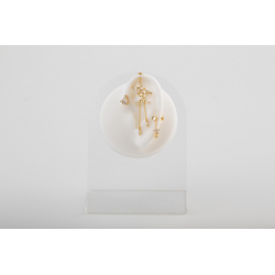 Ohrringe Piercing Piercing Silber Zirkonia - Halbmond und Schleife mit Sternen - 38 mm - Vergoldet und Rhodiniertes Silber