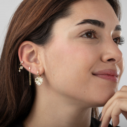 Pendiente Piercing Piercing Plata Circonita - Doble Piercing Estrella - 20mm - Bañado Oro y Plata Rodiada