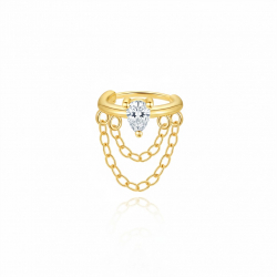 Ohrringe Piercing Silber-Creolen-Piercing – Zirkonia mit Ketten – 14 mm – vergoldet und rhodiniert