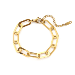 Pulsera Acero Liso Pulsera  Acero - Paperclip Eslabon - 17-5cm - Gold Color