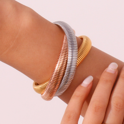 Bracelets Acier Lisse Bracelet en acier - Triple extensible - Couleur Rose, Acier et Or