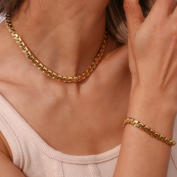 Armbänder Glattes Edelstahl Stahlarmband - Venezianische Haricot-Kette - 16+4 cm - Farbe Gold