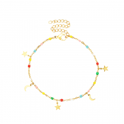 Pulsera Acero Liso Pulsera Acero - Enamel Multi - Luna Estrella - 16+5 cm - Color Oro