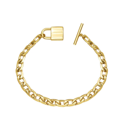 Pulsera Acero Liso Pulsera Candado Eslabón - 20 cm - Bañado Oro