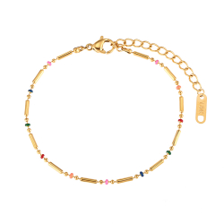 Pulsera Acero Liso Pulsera Acero -Barra - Enamel Multi - 16+4 cm - Color Oro y Color Acero