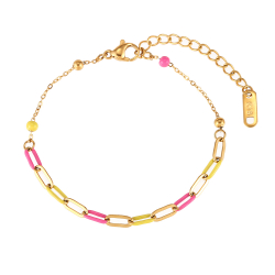 Pulsera Acero Liso Pulsera Acero - 16+4 cm - Eslabón Enamel Multi con Bola - Color Oro