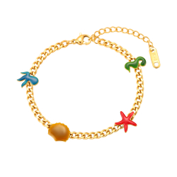 Pulsera Acero Liso Pulsera Acero - Animales del Mar - 16+4 cm - Color Oro