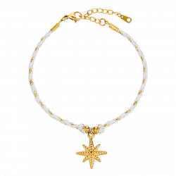Pulsera Acero Liso Pulsera Acero Hilo -  Estrella 15mm - Enamel Blanco 17 + 3 mm - Color Oro