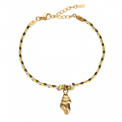 Pulsera Acero Liso Pulsera Acero Hilo -  Concha 17mm - Neón Verde 17 + 3 mm - Color Oro