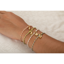 Pulsera Acero Liso Pulsera Acero Hilo -  Concha 17mm - Neón Verde 17 + 3 mm - Color Oro