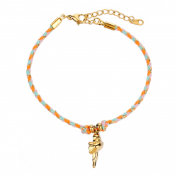 Pulsera Acero Liso Pulsera Acero Hilo -  Concha 17mm - Enamel Naranja 17 + 3 mm - Color Oro