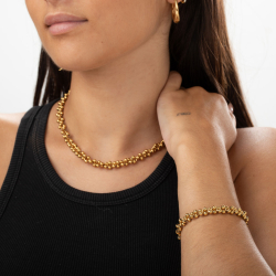 Armbänder Glattes Edelstahl Stahlarmband – Perlen – 17+5 cm – Gold
