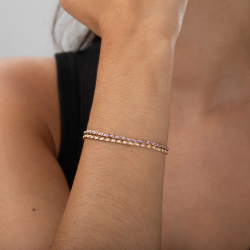 Steel Stone Bracelets Smooth Steel Bracelet - Thread - Lilac and Pink - 17 + 3 cm - Gold