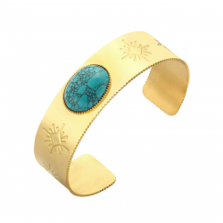 Steel Stone Bracelets Adjustable Steel Bangle Bracelet - Turquoise Mineral - 70 mm - Gold Color