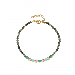 Bracelets Acier Lisse Bracelet Acier Minéral Turquoise Africaine et Amazonite - 17,5+3 cm - Couleur Or