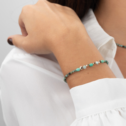 Bracelets Acier Lisse Bracelet Acier Minéral Turquoise Africaine et Amazonite - 17,5+3 cm - Couleur Or