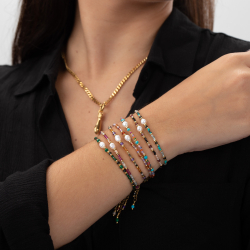 Steel Stone Bracelets Mineral Steel Bracelet - 16+3cm - Pearl - Gold Plated