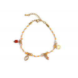 Armbänder Edelstahl Minerale Mineralstahlarmband – Tropfen und Sonne – Roter Sesamstein – 17 + 3 cm – Gold