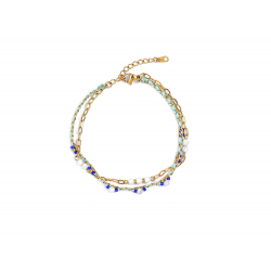Armbänder Edelstahl Minerale Stahlarmband – Faden – Weißtürkis-Mineral – 17 + 3 cm – Goldfarben
