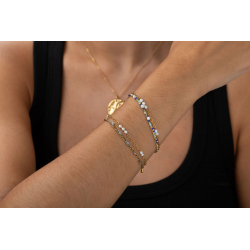 Steel Stone Bracelets Steel Bracelet - Strand with Pearls - Gray Crystal Mineral - 17 + 3 cm - Gold