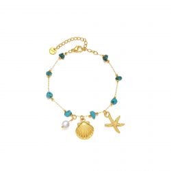 Bracelets Acier Minéral Bracelet en acier Minéral - Coquillage et Étoile de Mer - 17 + 5 cm - Couleur Or et Acier