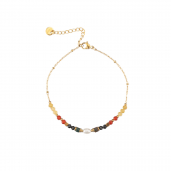 Bracelets Acier Minéral Bracelet Minéral Acier - Minéraux et Perles - 18 + 4 cm - Couleur Or