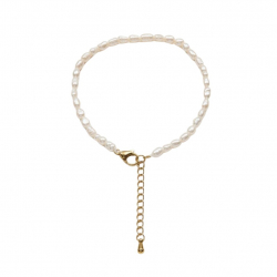 Steel Stone Bracelets Cultured pearl Bracelet - Rice pearl 3-4 x 5 mm - AAA+ quality - 16+5 cm - Gold color