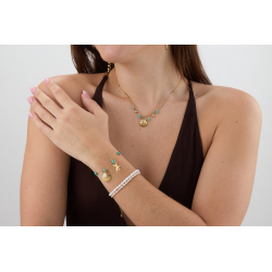 Pulsera Acero Mineral Pulsera Perla Cultivada - Perla Arroz 3-4 x 5mm - AAA+ calidad - 16+5 cm - Color Oro