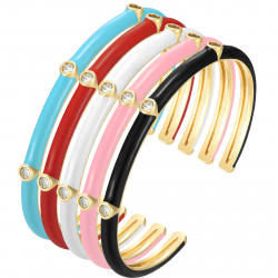 Steel Zirconia Bracelets Bracelet Steel - Bangle 54 mm and 60 mm - Enamel - Gold Plated