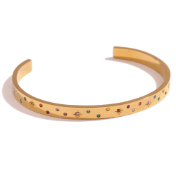 Steel Zirconia Bracelets Steel Bracelet - Star Bangle 62 mm - Star - Gold Plated