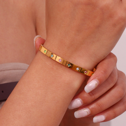 Steel Zirconia Bracelets Steel Bracelet - Bangle 62 mm - Zirconia - Gold Plated