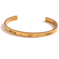 Armbänder Edelstahl Zirkonia Stahlarmband - Sonnenarmband 62 mm - Zirkonia - Sonne vergoldet